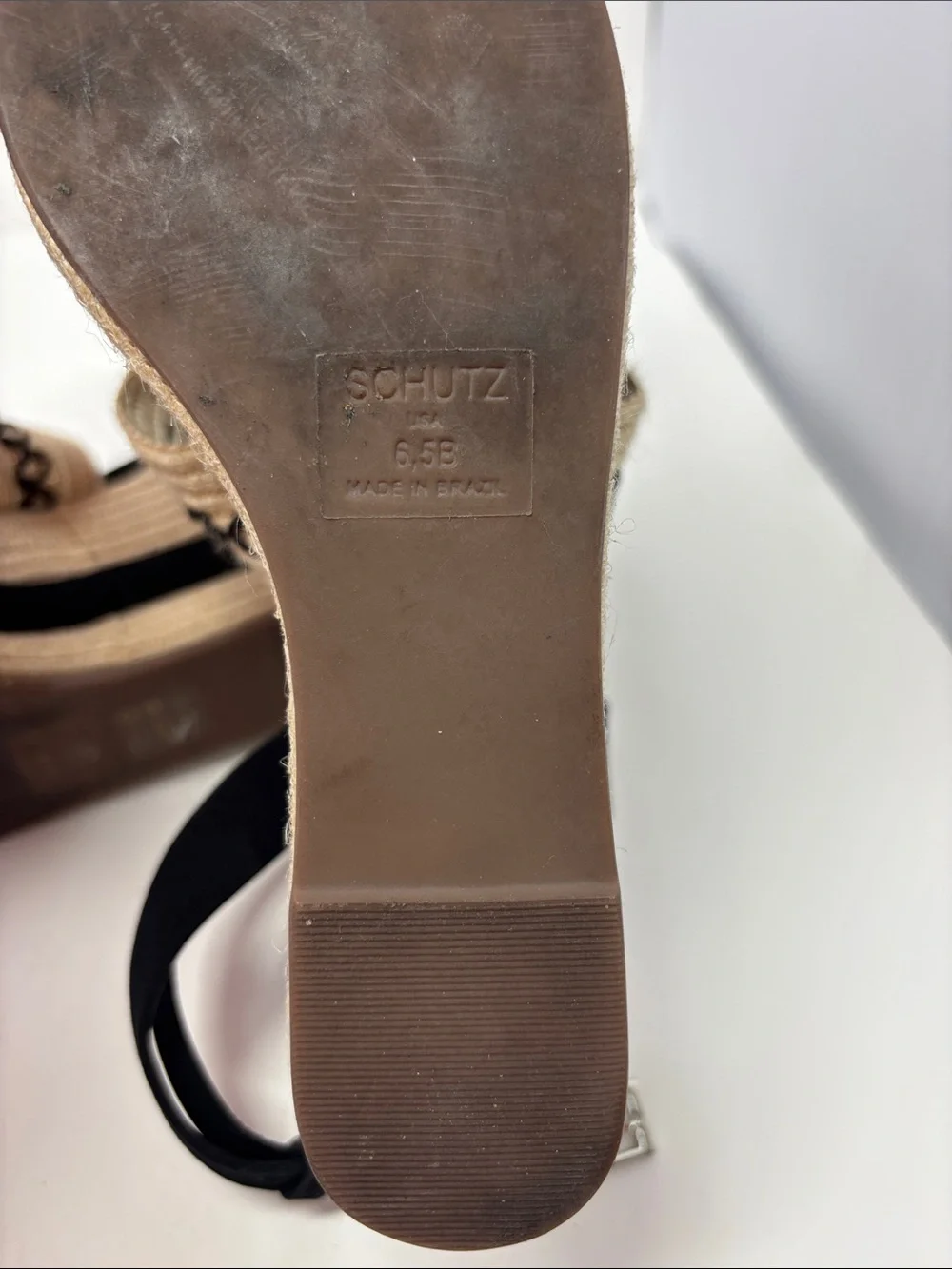 SCHUTZ | 6.5B 6.5 B Black and Natural Espadrille Platform Sandals